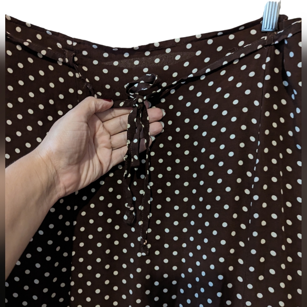Vintage Maggie McNaughton Brown with Cream Polka Dot Light Pleated Skirt Sz 16W - Picture 7 of 11